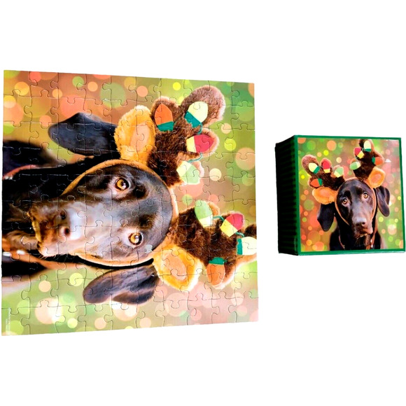 Christmas Chocolate Color Lab Dog 100 Pc Party Puzzle Family Game Craft Accent - Picture 5 of 8